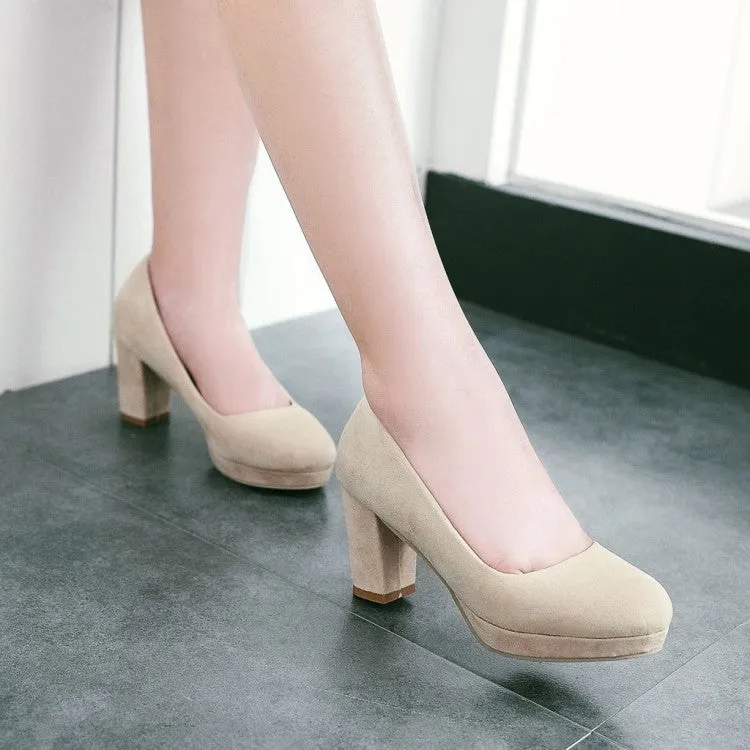 Women's Suede Almond Toe Block Heels High Heel Platform Pumps