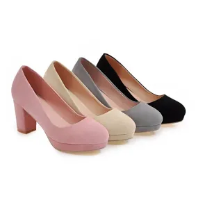 Women's Suede Almond Toe Block Heels High Heel Platform Pumps