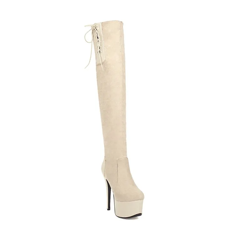 Women's Tied Belts Chunky Heel Platform Over the Knee Boots